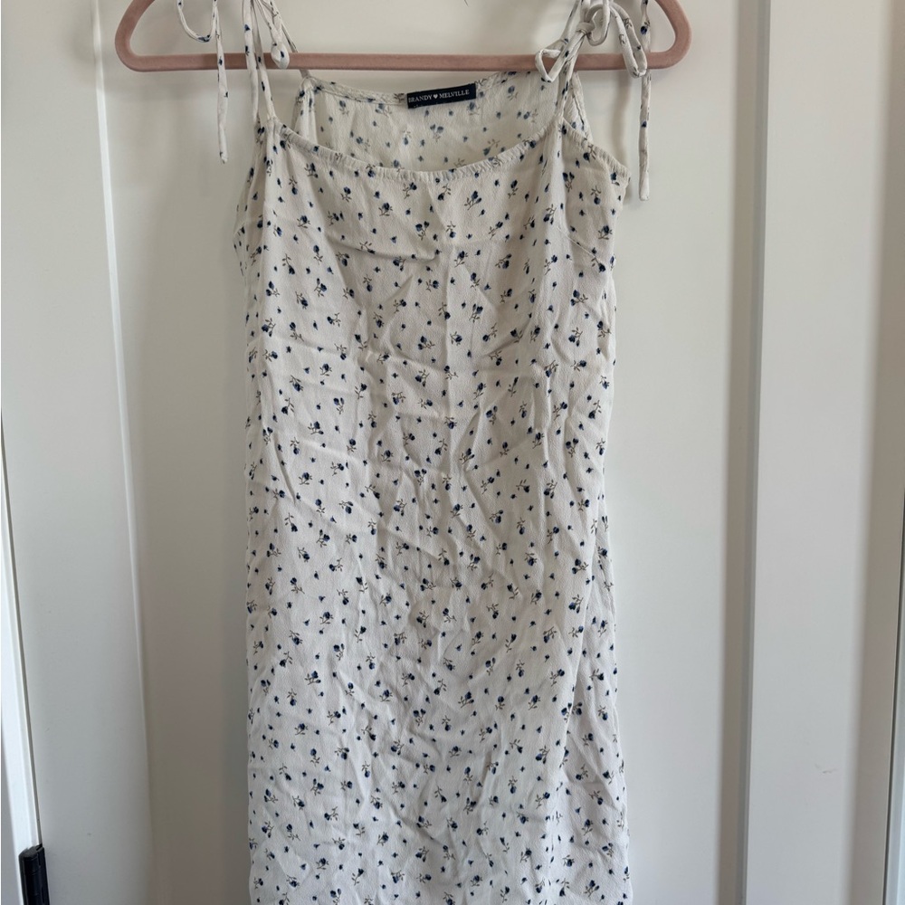 Brandy Melville Cream Mini Dress with Small Blue Floral Print
